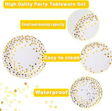 White Gold Paper Plates Set: 175 Pcs Plates, Cups & Napkins for 25 Guests