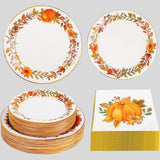 Fall Paper Plates & Napkins Set: 200 Pcs Pumpkin Dinnerware - Serves 50
