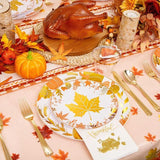 Thanksgiving Disposable Plates Set: 176 Pcs Gold Silverware, Cups, Napkins & Tablecloth