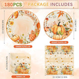 Fall Paper Plates & Napkins Set: 180 Pcs Pumpkin Dinnerware - Serves 60