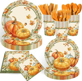 Thanksgiving Party Decorations: 140 Pcs Plates, Napkins & Cutlery - Serves 20