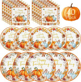 40 Pcs Happy Thanksgiving Plates & Napkins Set: Fall Pumpkin Watercolor Dinnerware