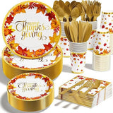 Thanksgiving Fall Dinnerware Set: 350 Pcs Maple Leaves Plates, Cups & Cutlery