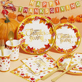 Thanksgiving Fall Dinnerware Set: 350 Pcs Maple Leaves Plates, Cups & Cutlery