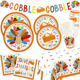 Thanksgiving Turkey Party Supplies Kit with Plates Cups Napkins and Tablecloth for 25
