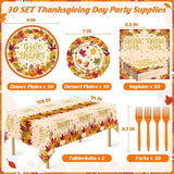 Thanksgiving Dinnerware Set 122 Pcs Disposable Plates Napkins Forks and Tablecloth