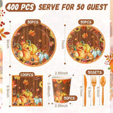 Thanksgiving Fall Plates and Napkins Set 400 Pcs Pumpkin Disposable Tableware for Party