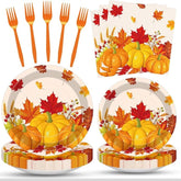 Fall Pumpkin Tableware Set 100 Pcs Thanksgiving Disposable Plates Napkins and Forks for 25