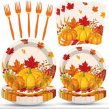 Fall Pumpkin Tableware Set 100 Pcs Thanksgiving Disposable Plates Napkins and Forks for 25