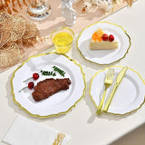 Gold Vintage Plastic Dinnerware Set: 25 Guests Disposable Plates, Cups & Cutlery