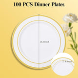 Gold Rim Plastic Plates, 100 Pcs: Heavy Duty Disposable Dinnerware