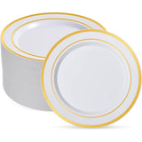 Gold Rim Plastic Plates, 100 Pcs: Heavy Duty Disposable Dinnerware