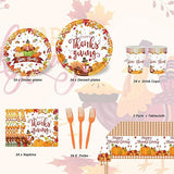 Thanksgiving Party Supplies Set Disposable Plates Napkins Cutlery and Tableware for 24 Guests