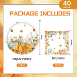 Fall Paper Plates and Napkins Set 40 Pcs Disposable Pumpkin Dinnerware for Autumn Party