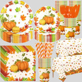 Fall Thanksgiving Party Supplies 452 Pcs Pumpkin Plates Napkins Cups Cutlery for 50