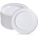 Silver Rim Plastic Plates: 10-inch Disposable Dinnerware, 100 Pcs