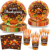 Thanksgiving Paper Plates and Napkins Set 144 Pcs Disposable Tableware for 24 Guests