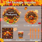 Thanksgiving Paper Plates and Napkins Set 144 Pcs Disposable Tableware for 24 Guests