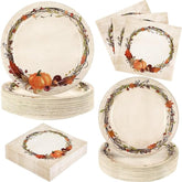 Fall Plates and Napkins Set 200 Pcs Disposable Watercolor Wreath Tableware for 50 Guests