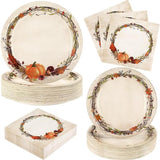 Fall Plates and Napkins Set 200 Pcs Disposable Watercolor Wreath Tableware for 50 Guests