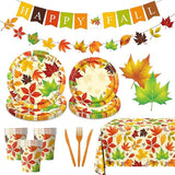 Fall Decorations Tableware Set 142 Pcs Autumn Leaves Plates and Napkins for Thanksgiving Party