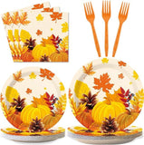 96PCS Fall Thanksgiving Party Set with Pumpkin Plates, Maple Napkins & Tableware for 24