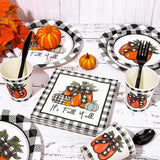 Buffalo Plaid Pumpkin Fall Party Set: Tableware for 24 Guests