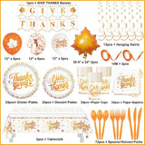 202PCS Thanksgiving Disposable Party Set with Plates, Napkins, Cups & Fall Decorations for 24 Guests