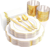 175PCS Gold Disposable Plates Set with Cutlery, Cups & Napkins for Fall Party and Thanksgiving