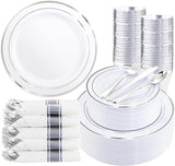 350PCS Silver Disposable Dinnerware Set for 50 Guests with Plates, Napkins & Cutlery