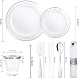 350PCS Silver Disposable Dinnerware Set for 50 Guests with Plates, Napkins & Cutlery