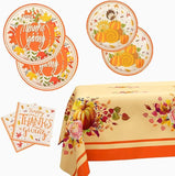73PCS Thanksgiving Party Set with Pumpkin, Turkey & Maple Plates, Napkins and Tablecloth