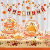 73PCS Thanksgiving Party Set with Pumpkin, Turkey & Maple Plates, Napkins and Tablecloth