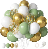 Sage Green Balloons 60pcs 12inch White Gold Confetti for Birthday Baby Shower Party
