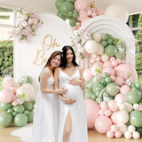 Sage Green Pink Balloon Arch Kit 124pcs Pastel Peach White for Baby Shower Party