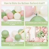 Sage Green Pink Balloon Arch Kit 124pcs Pastel Peach White for Baby Shower Party
