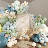 Pastel Balloon Arch Kit: Dusty Blue, Sage Green, Sand White - 124 Pcs