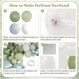 Sage Green Blue Balloon Arch Kit 124pcs Pastel Yellow White for Baby Shower Party