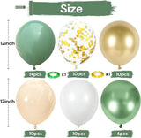 Sage Green Gold Balloons 60pcs 12inch Metallic Olive White for Jungle Safari Party