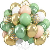 Sage Green Gold Balloons 60pcs 12inch Metallic Olive White for Jungle Safari Party