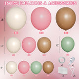 Blush Balloon Arch Kit: Pink, Green, Brown, White - 166 Pcs