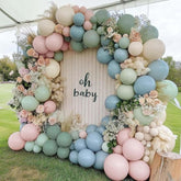 Dusty Green Pink Blue Balloon Arch Kit Pastel White Sage for Baby Shower Party