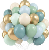 Sage Green Blue Balloons 60pcs 12inch Dusty White Gold for Baby Shower Party