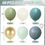 Sage Green Blue Balloons 60pcs 12inch Dusty White Gold for Baby Shower Party