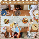 Blue Brown Gradient Scalloped Paper Plates 48 Pcs for Birthday Wedding Party