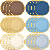 Blue Brown Gradient Scalloped Paper Plates 48 Pcs for Birthday Wedding Party