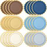 Blue Brown Gradient Scalloped Paper Plates 48 Pcs for Birthday Wedding Party