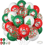 60 Pcs 12 Inch Christmas Balloons Red Green White with Confetti for Party Decor