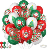60 Pcs 12 Inch Christmas Balloons Red Green White with Confetti for Party Decor