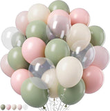 Retro Pink and Sage Green Balloon Set for Baby Shower Wedding and Party Decor
